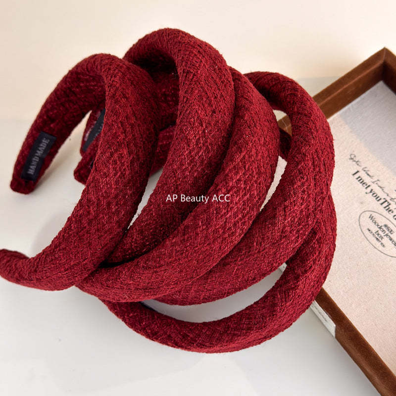 E廠-秋冬毛呢高顱頂髮箍紅色新年寬邊頭箍洗臉壓髮卡外出百搭海綿髮捆「27747」25.12-1