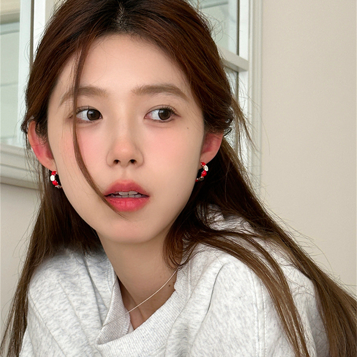 C廠-小巧可愛少女感青紅蘋果耳環女森系小眾甜美銀針耳圈精緻俏皮耳飾「EH-3835」25.06-2