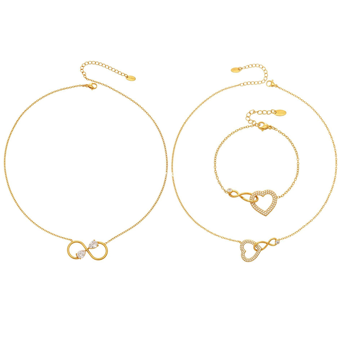 B廠-不鏽鋼滿鑽超閃愛心8字交叉項鍊手鍊套裝歐美風時尚飾品鍍18k真金「TXP529」25.12-3