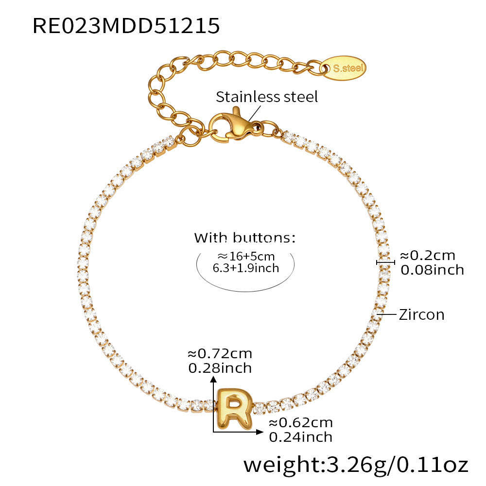 B廠-爆閃爪鑲鋯石26字母手鍊 不鏽鋼鍍18k真金時尚精緻氣質珠寶首飾女「RE023」25.12-3