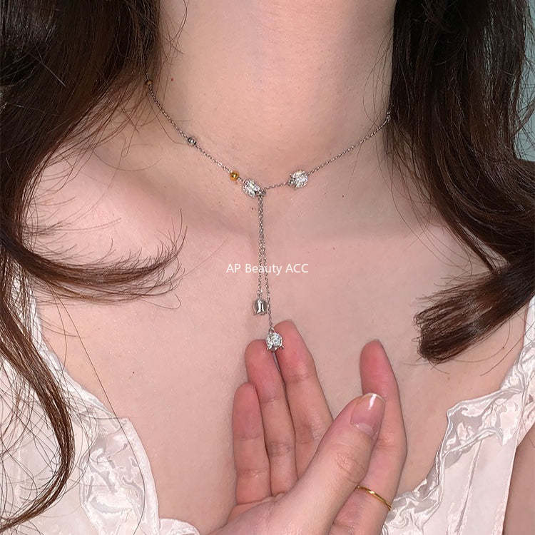 C廠-新中式清冷氣質鈴蘭花項鍊甜美輕奢爆閃鋯石鎖骨鏈高級感秋冬頸鏈「XL-1220」25.12-1