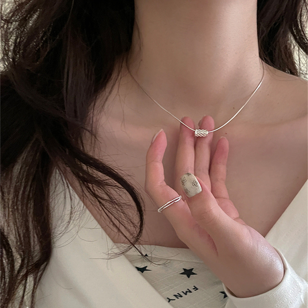 C廠-百搭簡約交織小蠻腰吊墜項鍊女復古小眾氣質純銀蛇骨鏈高級感頸鏈「XL-1133」25.09-2