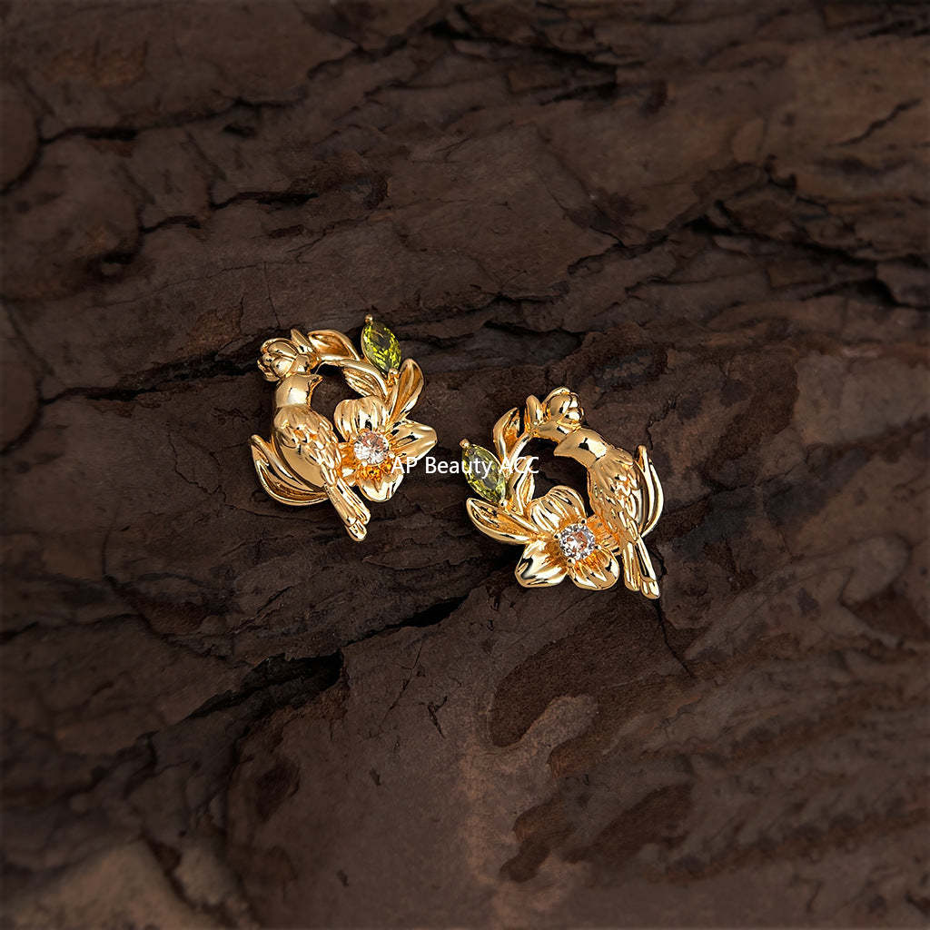 A廠-原創輕奢風時尚高級感925銀針設計感花環鳥耳環新款耳飾工廠 飾品「7036」25.11-1