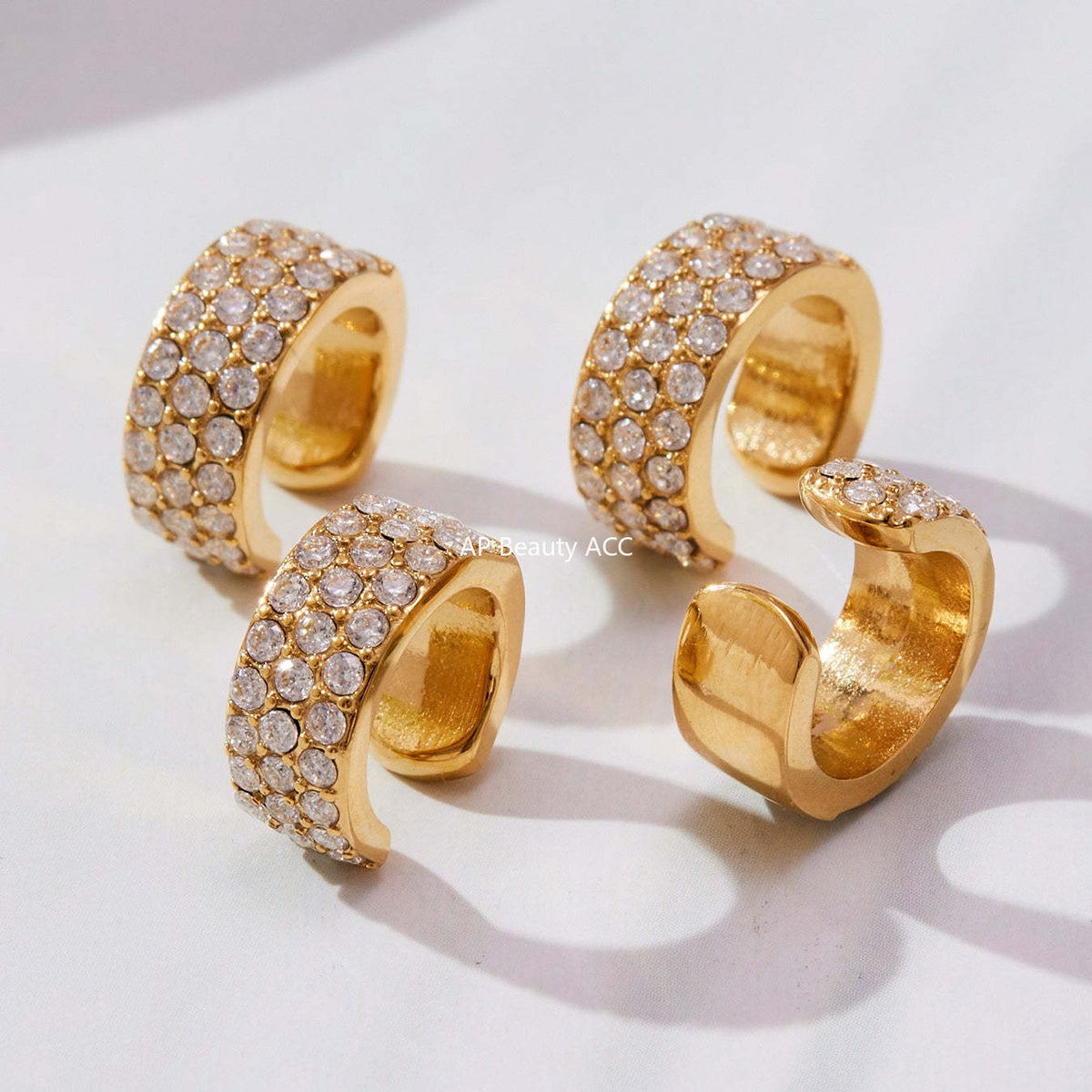 B廠-不鏽鋼超閃5A鋯石C型滿鑽耳夾鍍18k真金簡約個性耳飾不掉色「F983」25.10-5