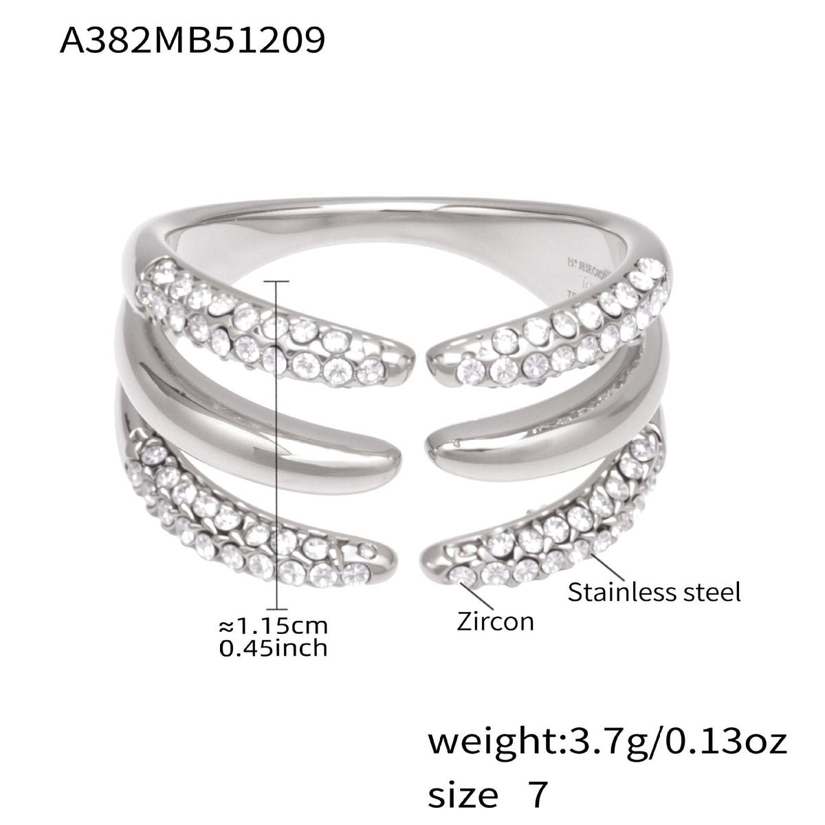 B廠-不鏽鋼細鑽鑲嵌鋯石開口戒指組合鍍18k真金INS小眾時尚設計手飾品「A382-A-A622-A674」25.12-3