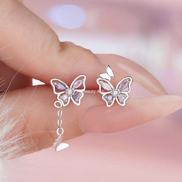 D廠-S999足銀蝴蝶流蘇冰花鋯耳環森系高級設計感多巴胺韓風耳飾「YC3467E_1」25.11-3