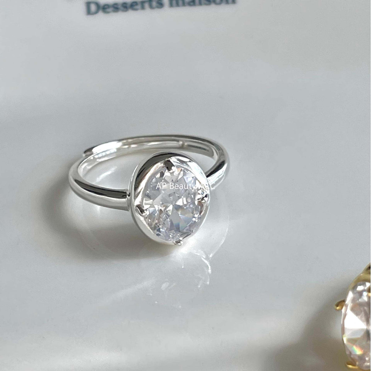 F廠-韓版韓版925純銀橢圓鋯石戒指簡約小紅書INS時尚開口戒「J2146」25.11-4