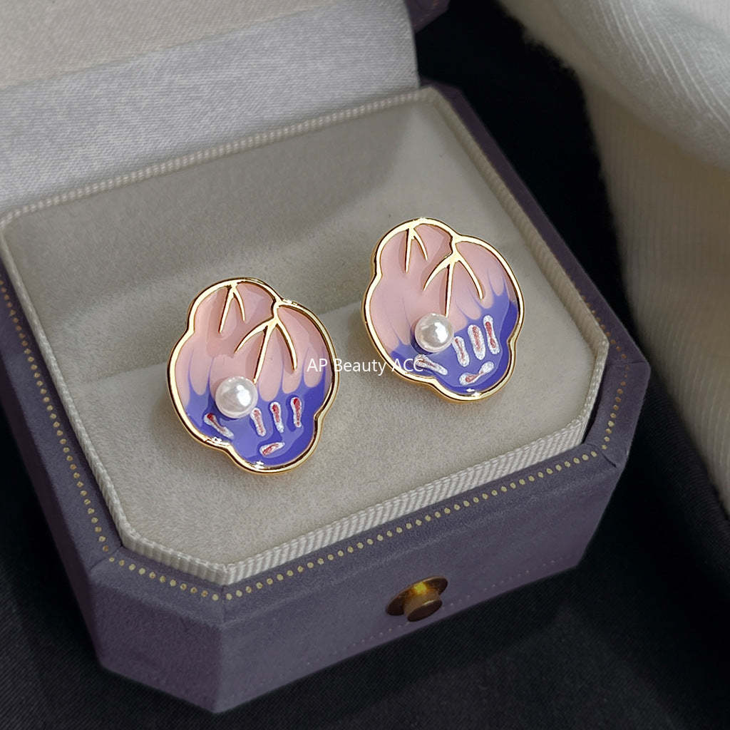 A廠-新中式琺瑯滴釉手工彩繪s925銀針新款時尚高級感耳釘「7162」25.12-1