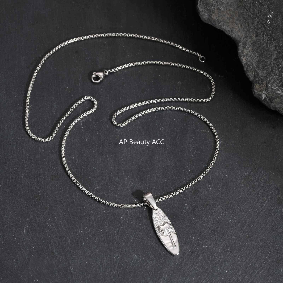 G廠-男士休閒度假風不鏽鋼橢圓椰樹吊墜項鍊 歐美時尚飾品批發「PN-2159」25.10-5