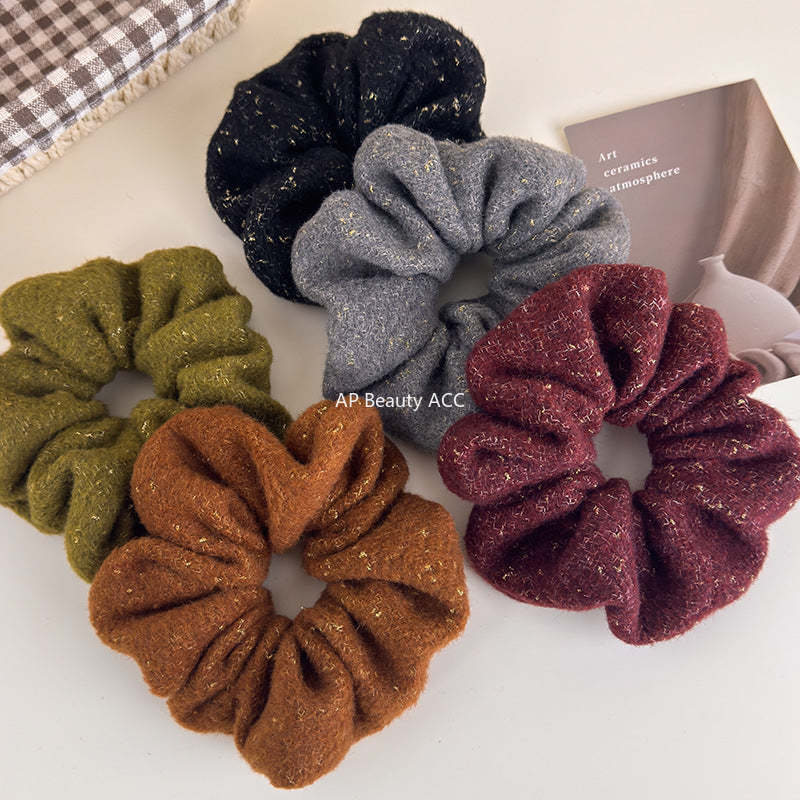 E廠-韓系秋冬彩色毛線針織金絲大腸髮圈女氣質超大丸子頭馬尾頭繩頭飾「27724」25.11-4