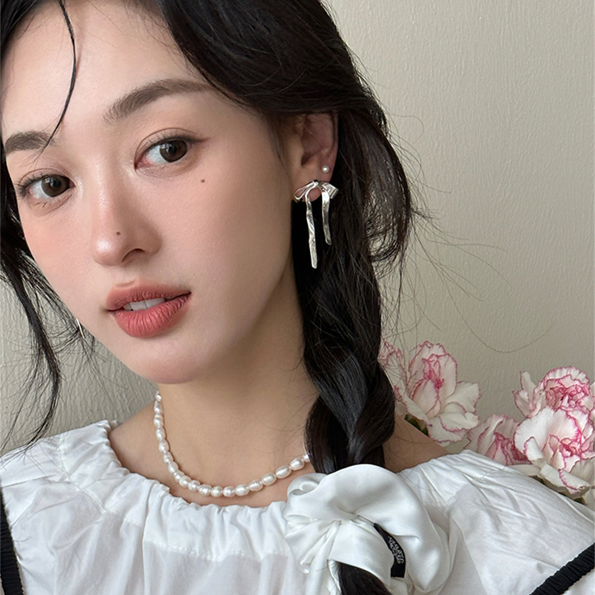 C廠-高端時尚蝴蝶結銀針耳釘女輕奢小眾設計高級感ins冷淡風耳環大「EH-3723」25.06-4