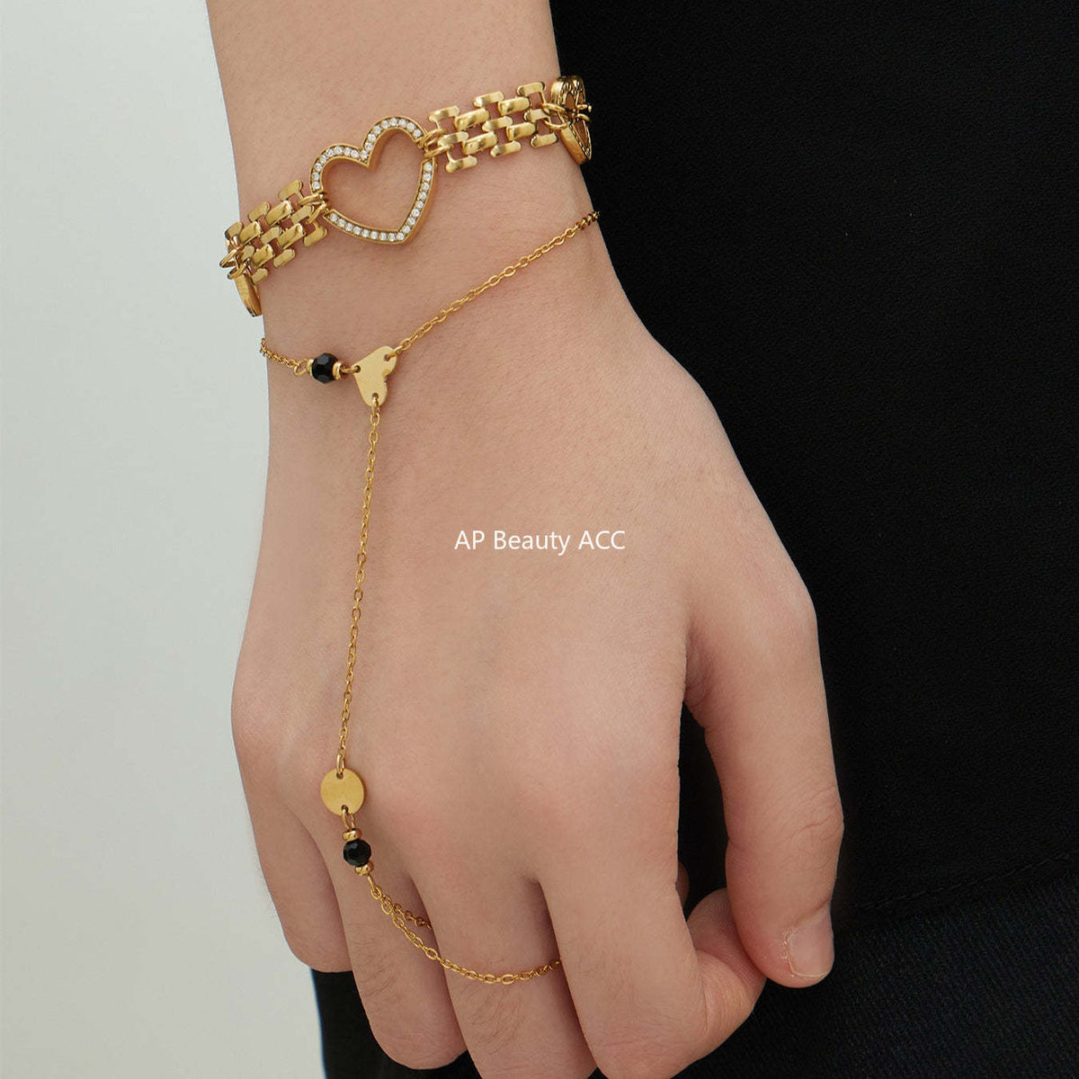 B廠-不鏽鋼鋯石愛心手錶鏈天然石愛心手指鏈組合高質感飾品鍍18k真金「E162-E169」25.12-3