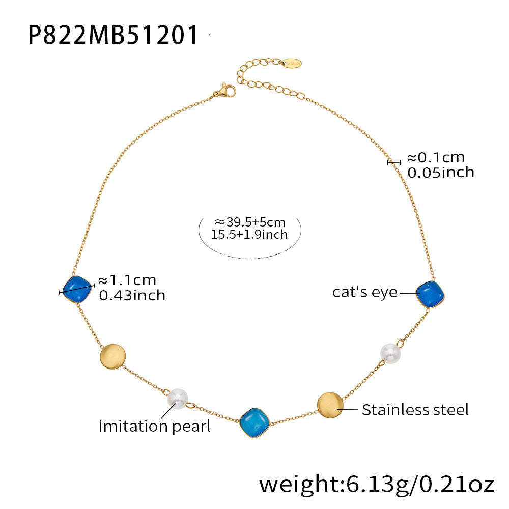 B廠-不鏽鋼貓眼石多色手工串膠珠鎖骨項鍊鍍18k真金質感女款珠寶首飾「P822」25.12-2