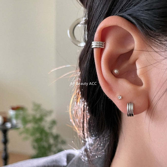 C廠-925銀針耳環線圈重疊耳釘女小眾設計感高級耳耳圈耳釘爆耳飾「EH-3132.SJ」25.12-2