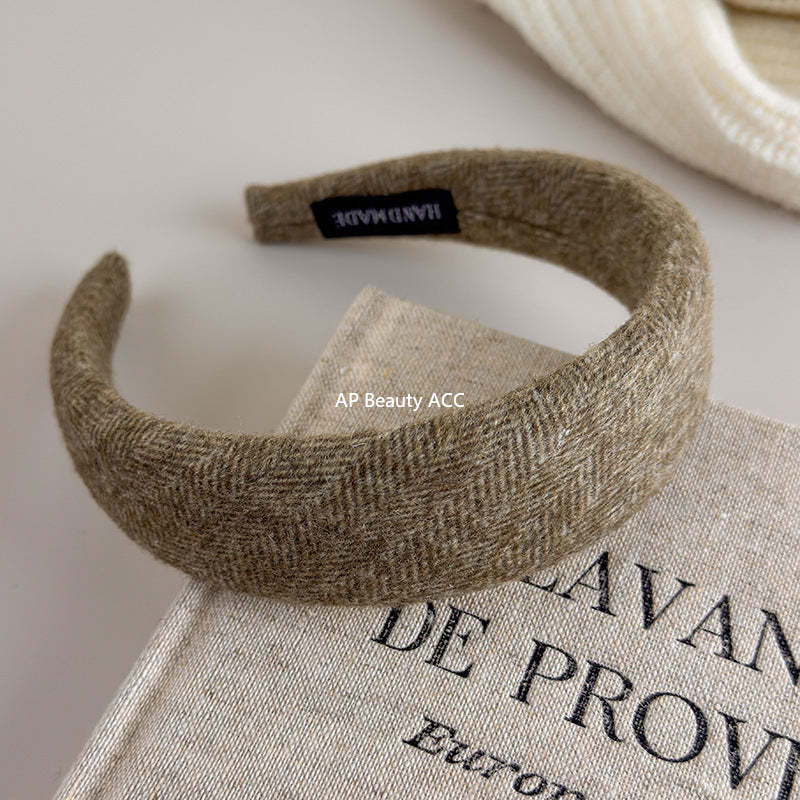 E廠-韓國新款秋冬氣質純色羊毛呢高顱頂寬邊髮箍百搭簡約外出頭箍髮卡「27650」25.11-1