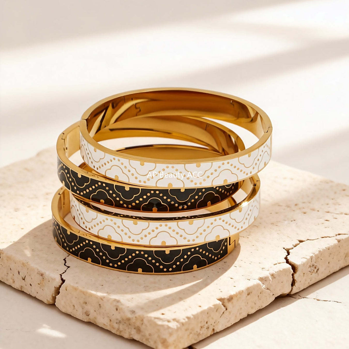 B廠-不鏽鋼琺瑯彩釉卡扣滴油手鐲鍍18k金百搭精美抽象派撞色拼接手環「Z528」25.12-3