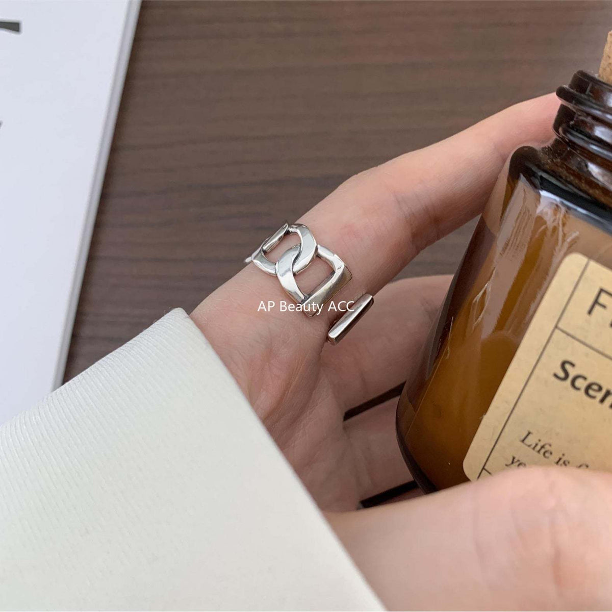 F廠-韓國韓版S925純銀簡約 個性復古泰銀 寬鎖鏈方條開口戒指指環「J549」25.12-2