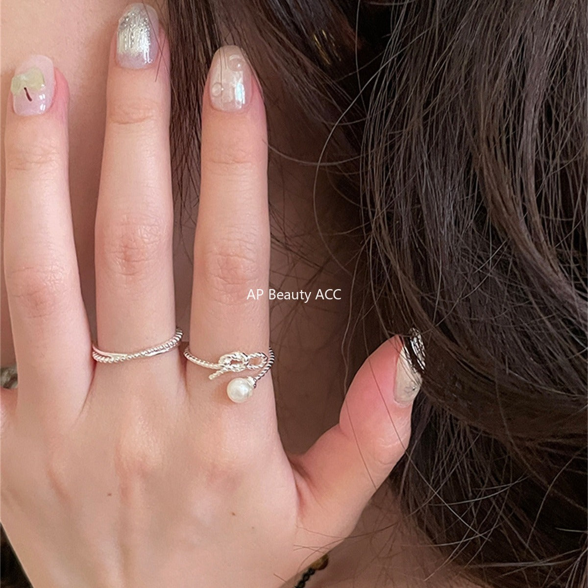 C廠-甜美珍珠戒指女極簡冷淡風氣質優雅925純銀交叉開口指環百搭指戒「JZ-0702」25.11-1