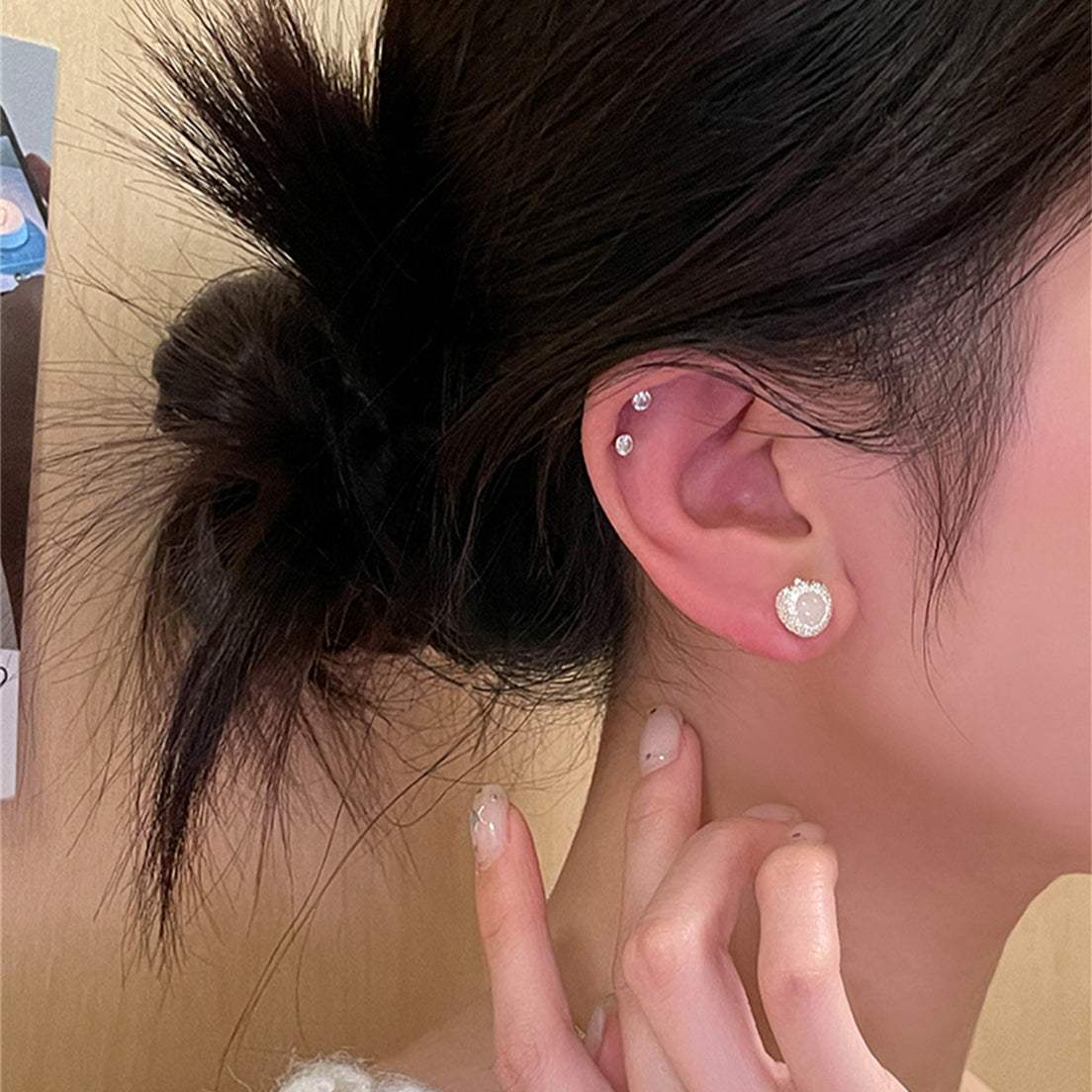 C廠-小清新百搭銀針蘋果耳釘女輕奢高級感絕美瑪瑙耳環極簡時尚耳飾「EH-3699」25.08-3
