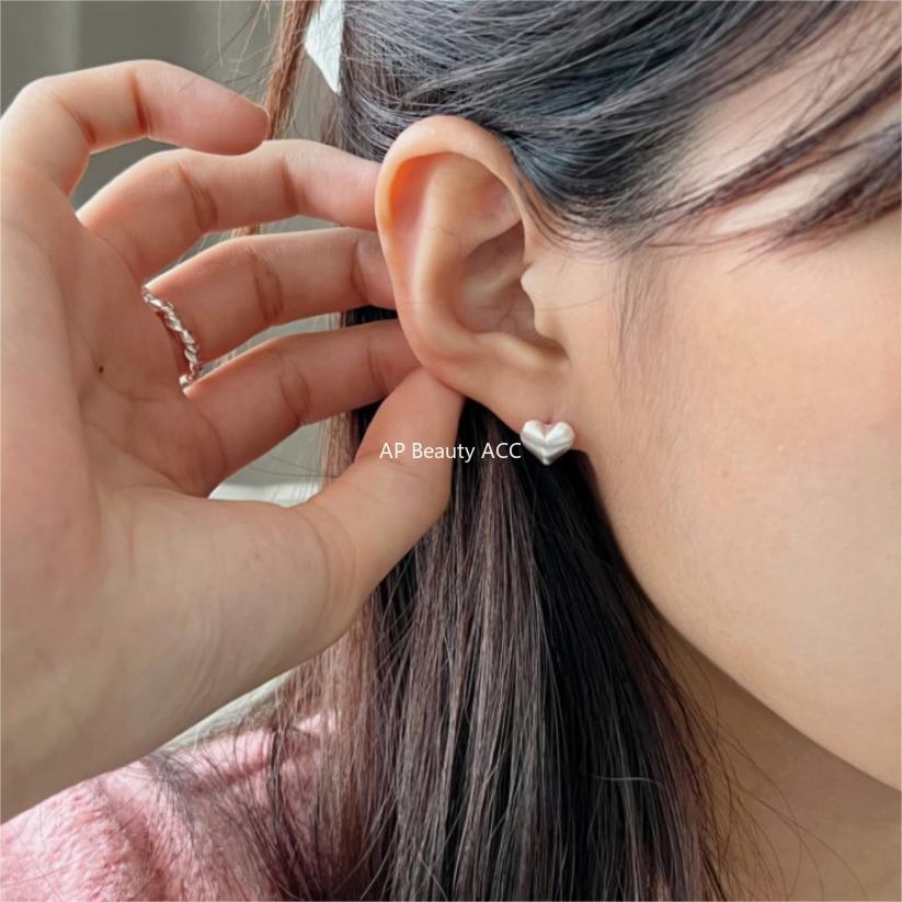 F廠-韓國韓版925純銀耳釘愛心拉絲耳釘簡約時尚氣質ins風耳環「C1191」25.12-3