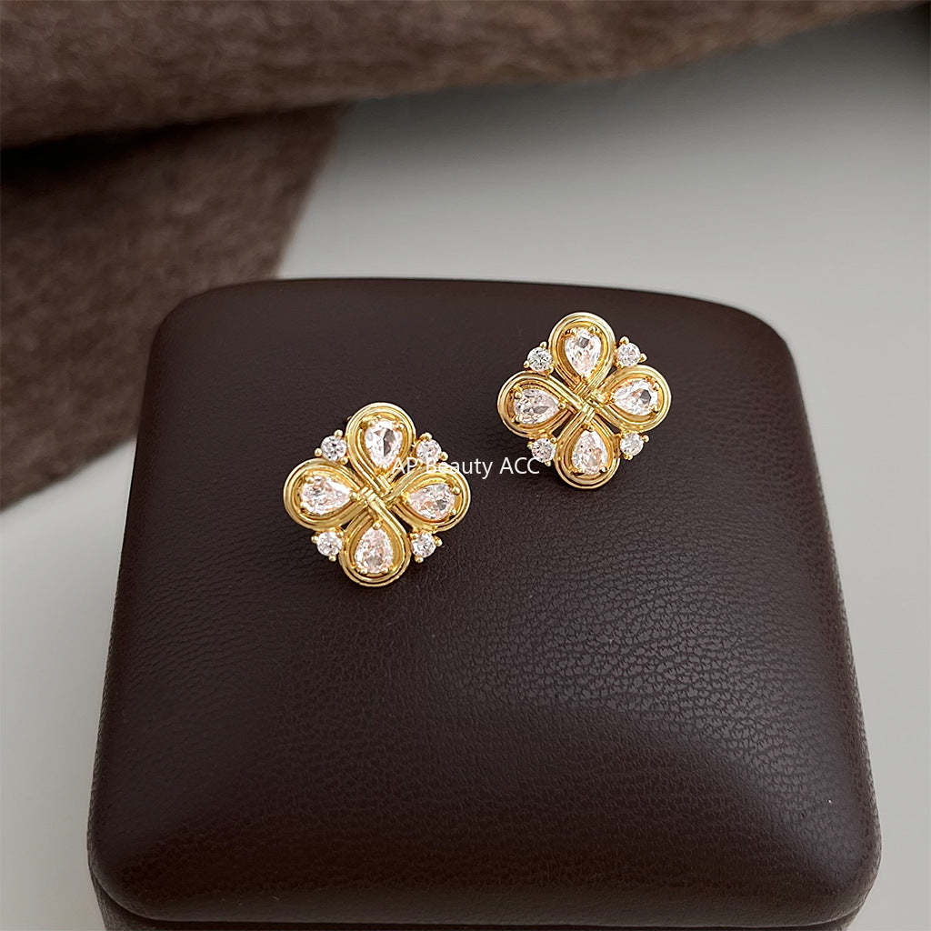 A廠-原創設計中古風925銀針鑲嵌鋯石中國結文藝復古新款幾何耳環 耳飾「7155」25.11-4