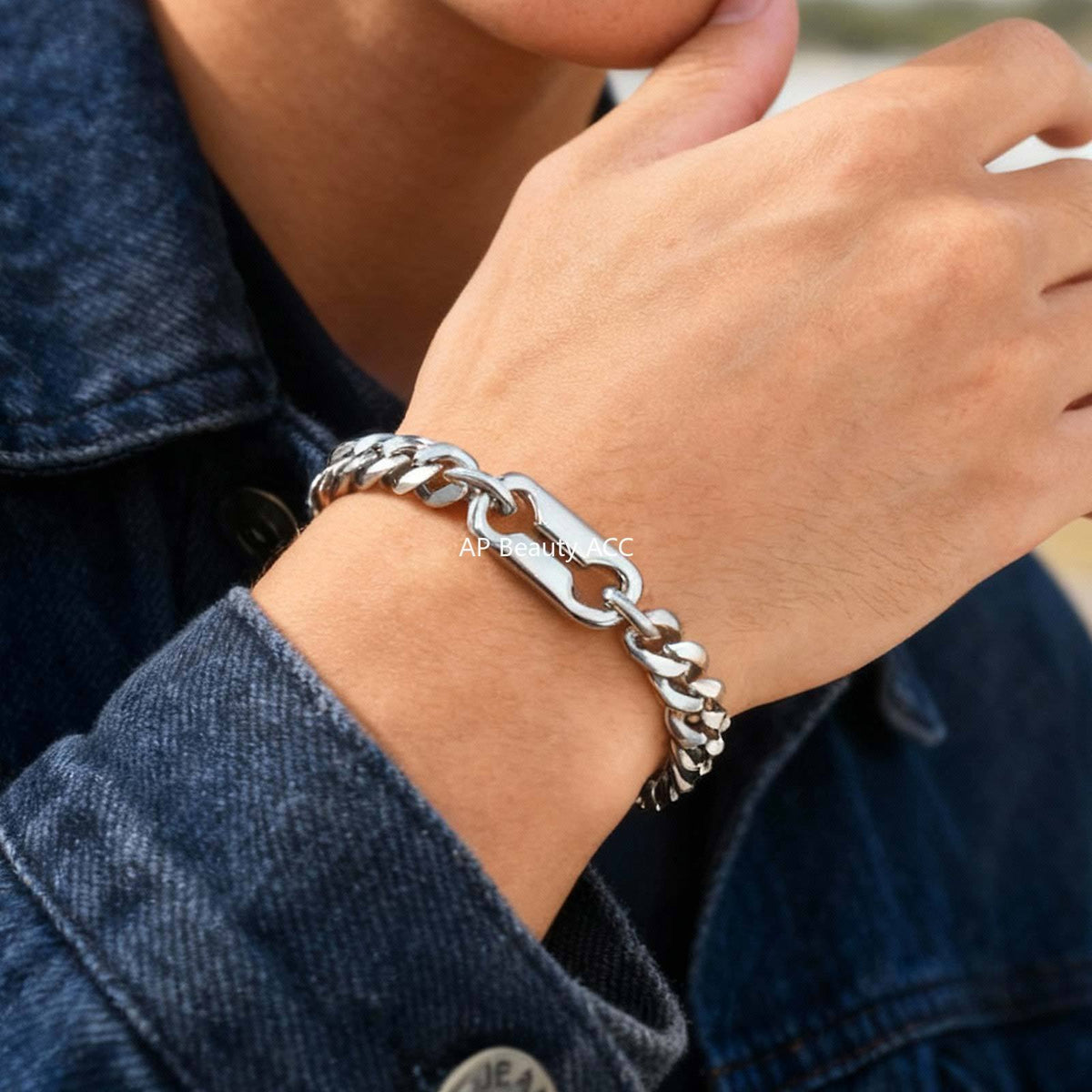 G廠-不鏽鋼小眾ins潮酷單身簡約男女 個性8字金屬古巴手鍊鋼色「BR-2632」25.12-1