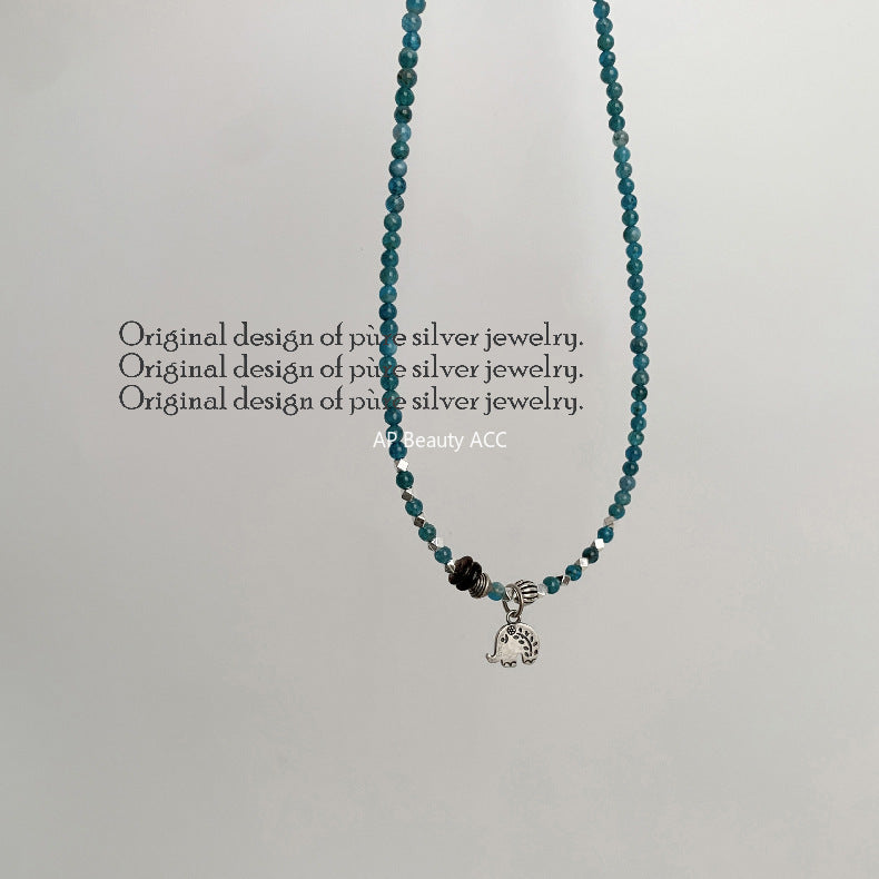 C廠-泰國清邁手工銀復古泰銀大象小象S925項鍊銀手鍊天然藍磷灰手鍊「1545」25.11-2