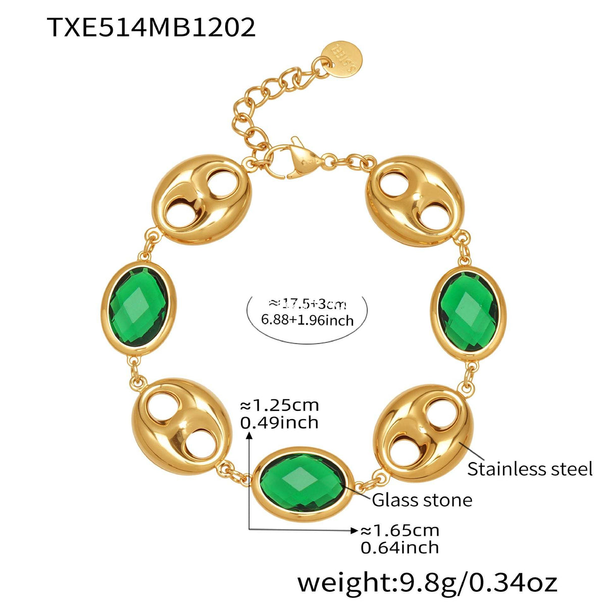 B廠-不鏽鋼空心豬鼻子包邊玻璃石手鍊項鍊套裝鍍18k真金跨境珠寶首飾「TXP514」25.12-2