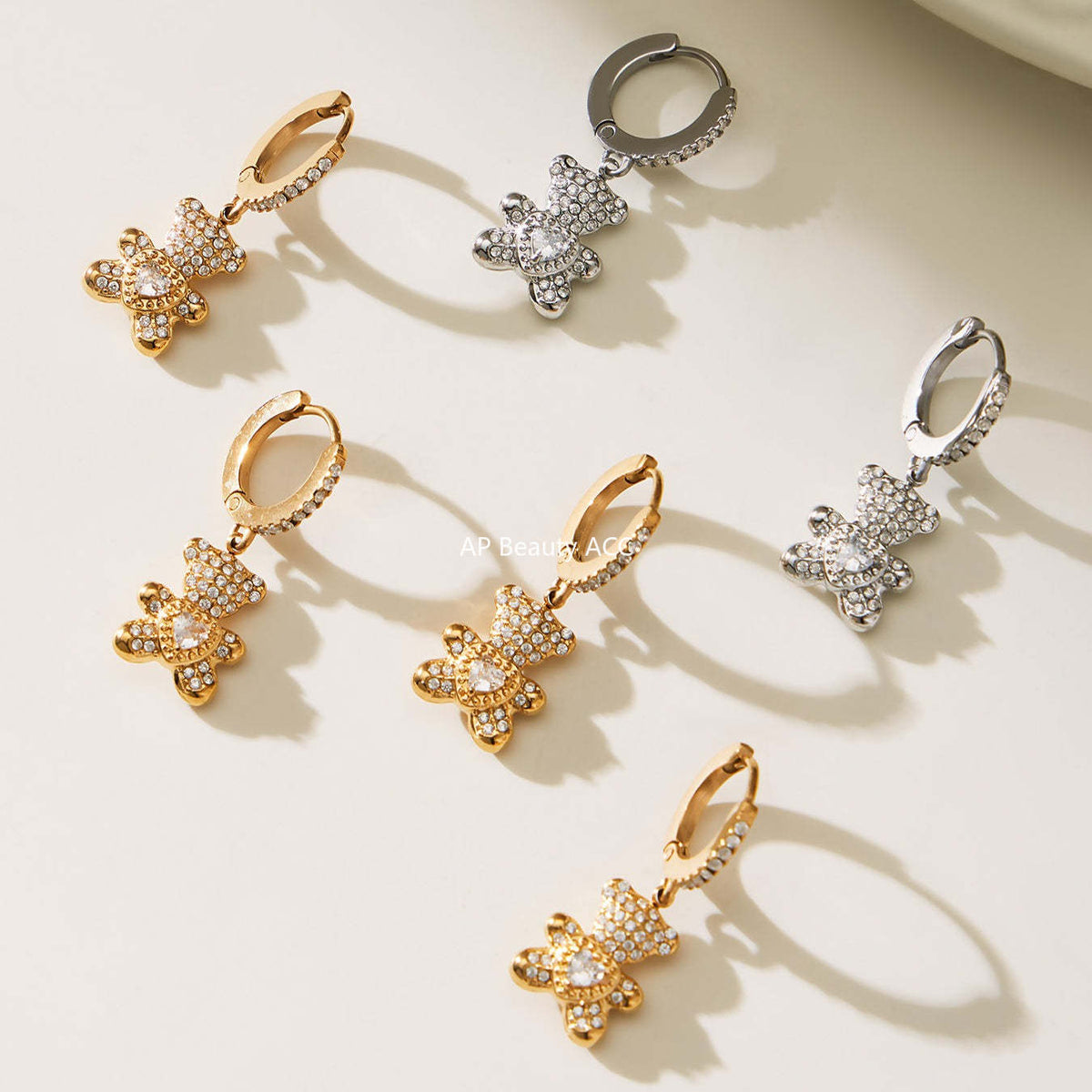 B廠-不鏽鋼5A鋯石滿鑽小熊蝴蝶結愛心多配件吊墜項鍊手鍊耳環首飾套裝「TXP500」25.11-4