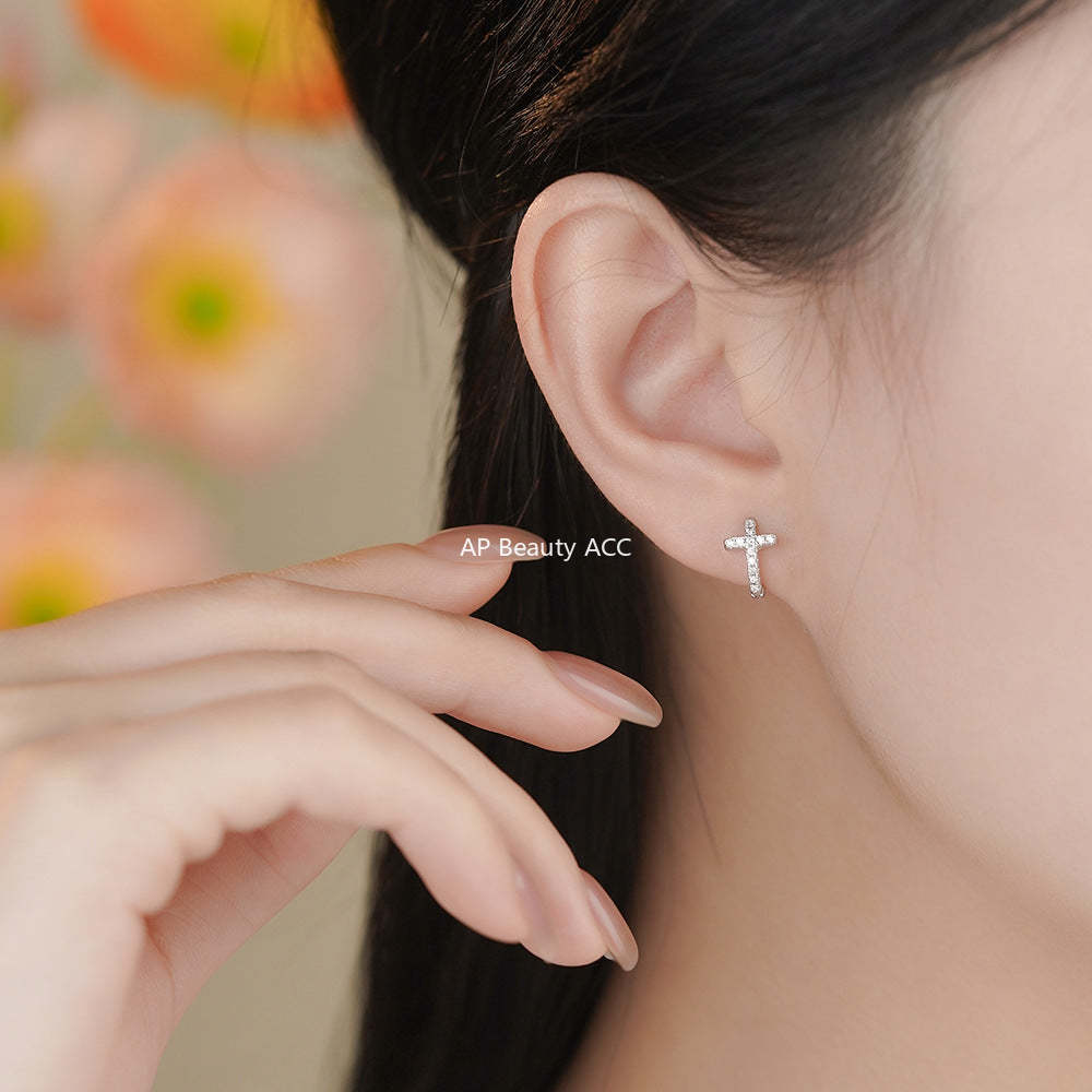 D廠-S999足銀輕奢個性十字扣女個性時尚冷淡風免摘耳骨耳飾「YC7384E_1」25.11-4