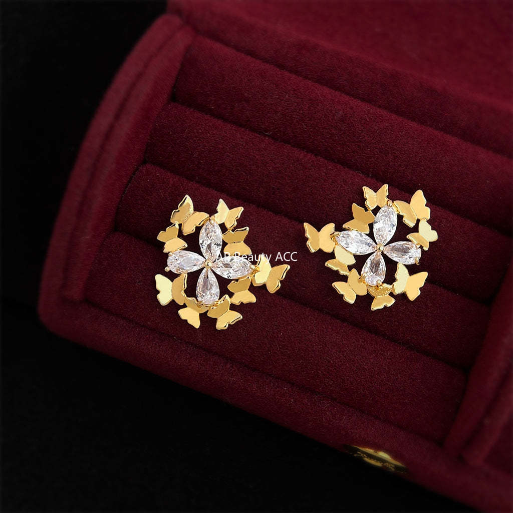 A廠-蝶群~原創設計個性小眾創意925銀針鑲嵌鋯石新款耳飾工廠耳環飾品「7156」25.11-4