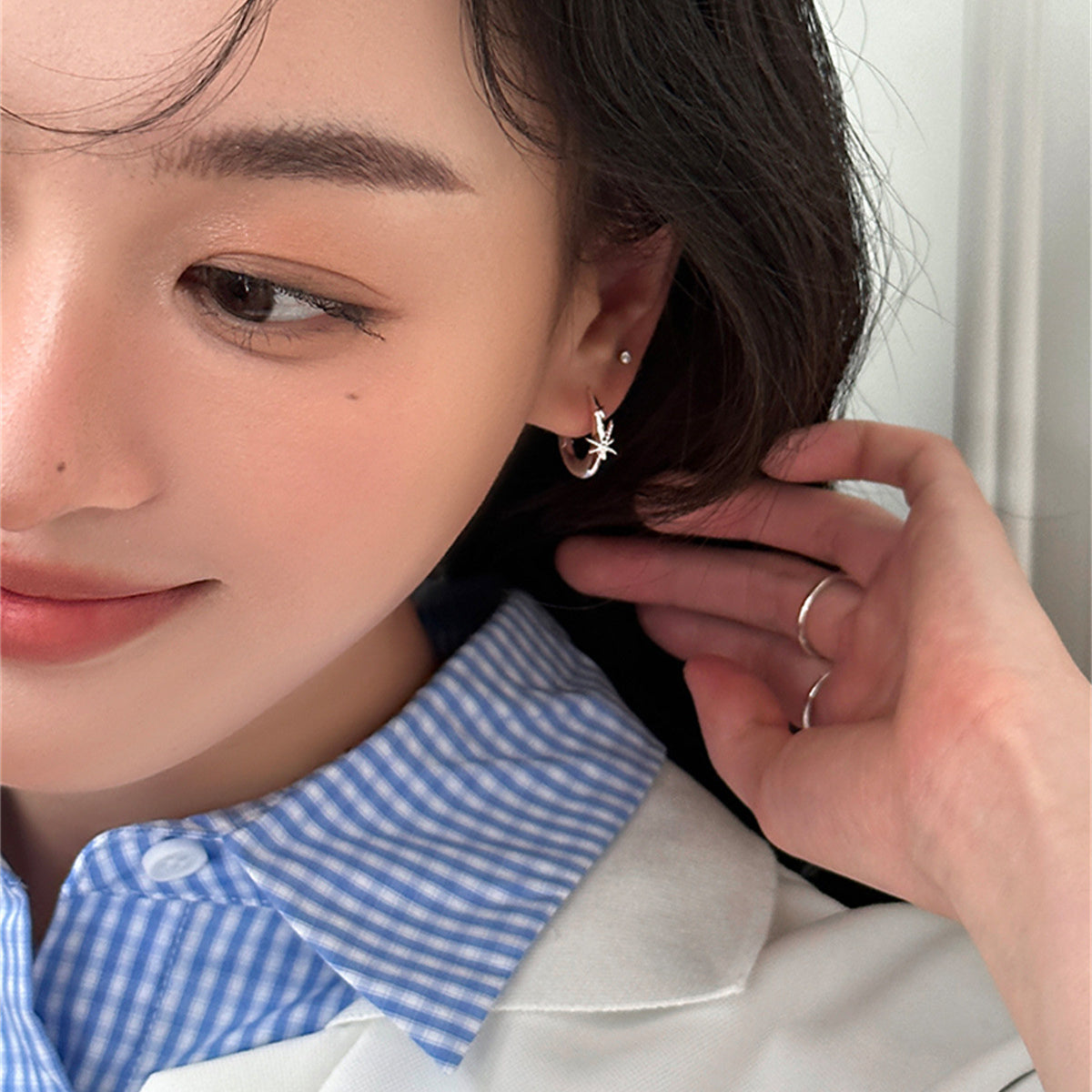 C廠-925銀針八芒星耳環女小眾設計感個性耳圈簡約氣質百搭高級感耳扣「EH-3742」25.08-4