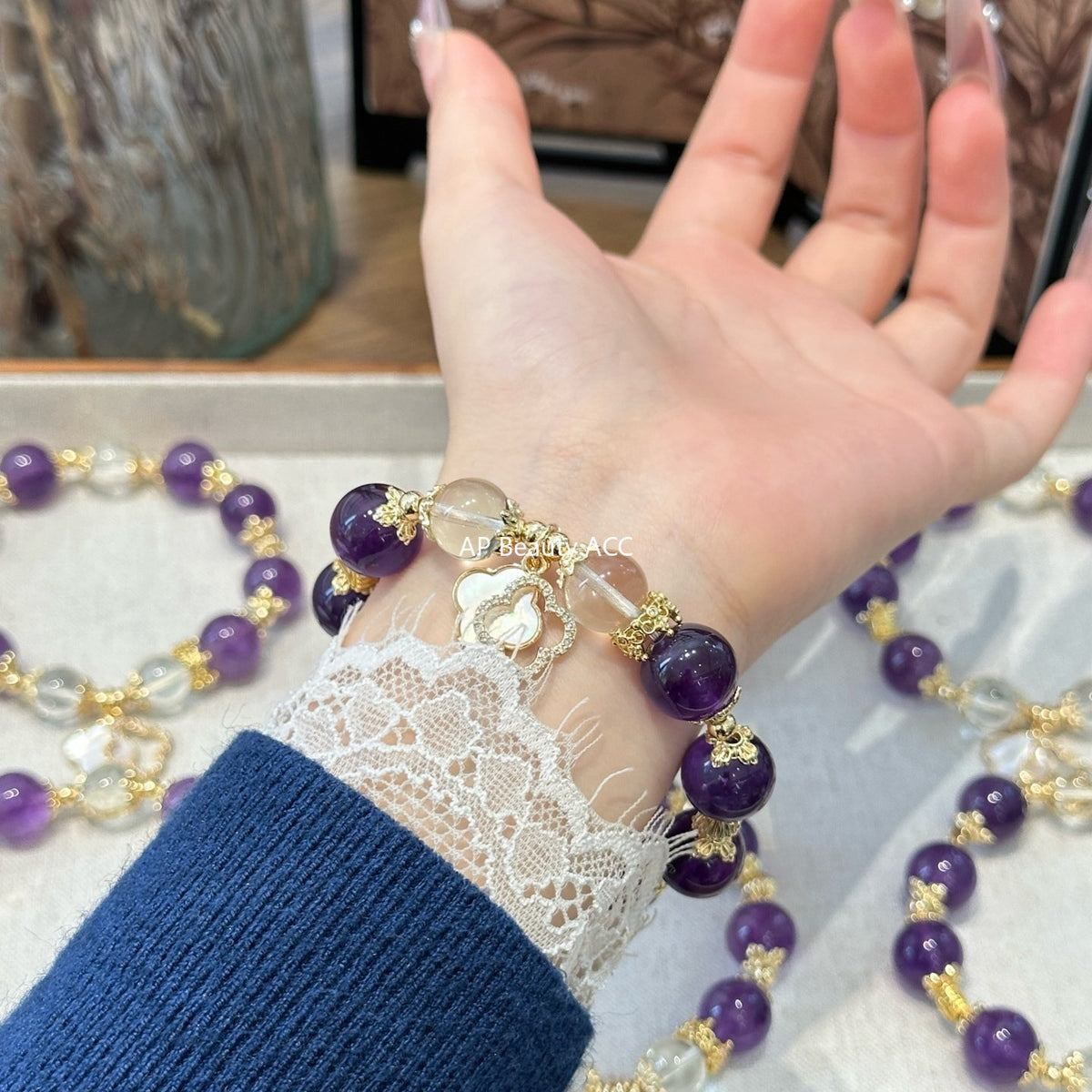 AS廠-新款天然紫水晶黃水晶四葉草手鍊百搭輕奢手串批發廠家直銷「l2944」25.11-1