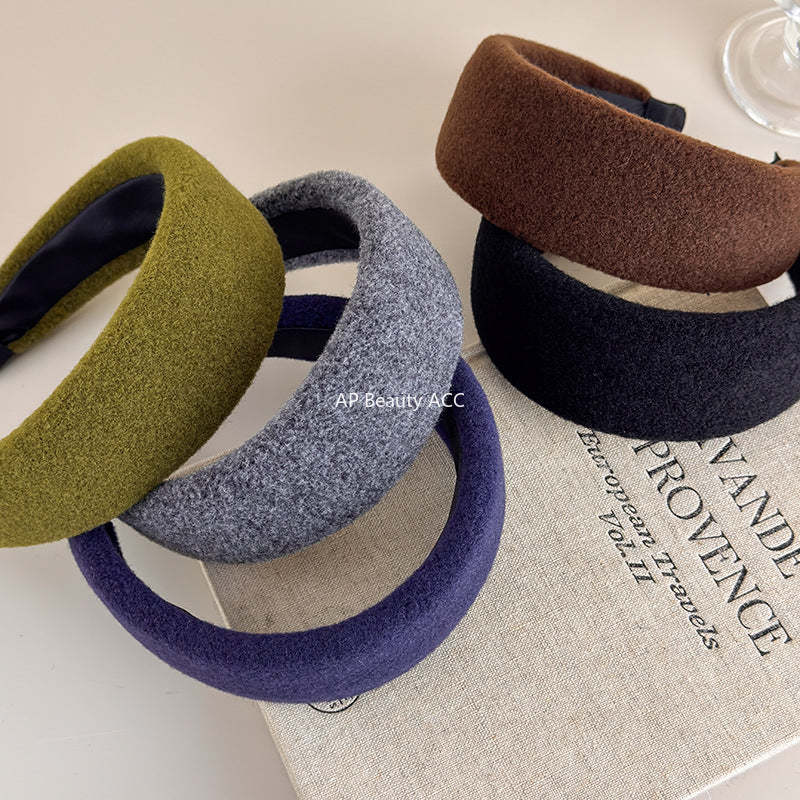 E廠-毛呢寬邊高顱頂髮箍女秋冬日常外戴洗臉壓髮頭箍韓系復古氣質髮卡「27699」25.11-3