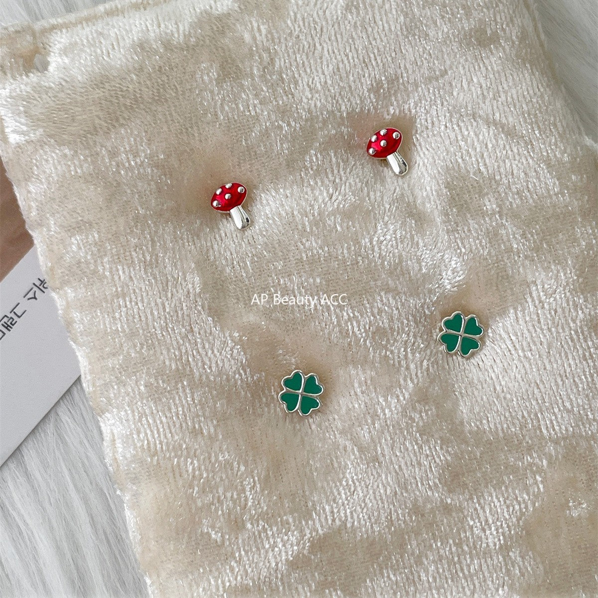 C廠-925銀針森系小清新幸運草耳釘女日常百搭可愛小蘑菇耳環精緻耳飾「EH-4232」25.10-3