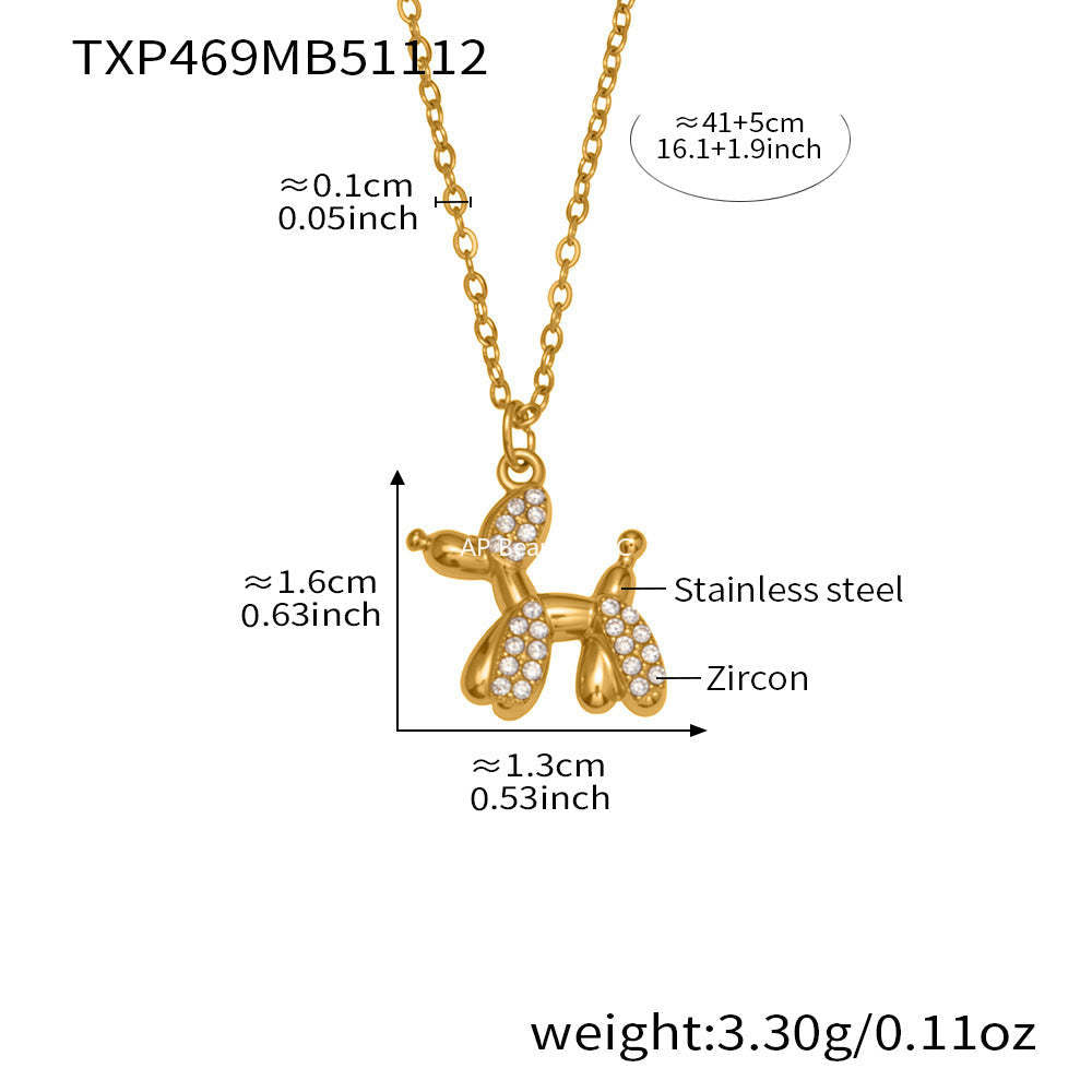 B廠-微鑲鋯石氣球狗可愛吊墜項鍊女士時尚輕奢個性鎖骨鏈不鏽鋼「TXP469」25.11-3