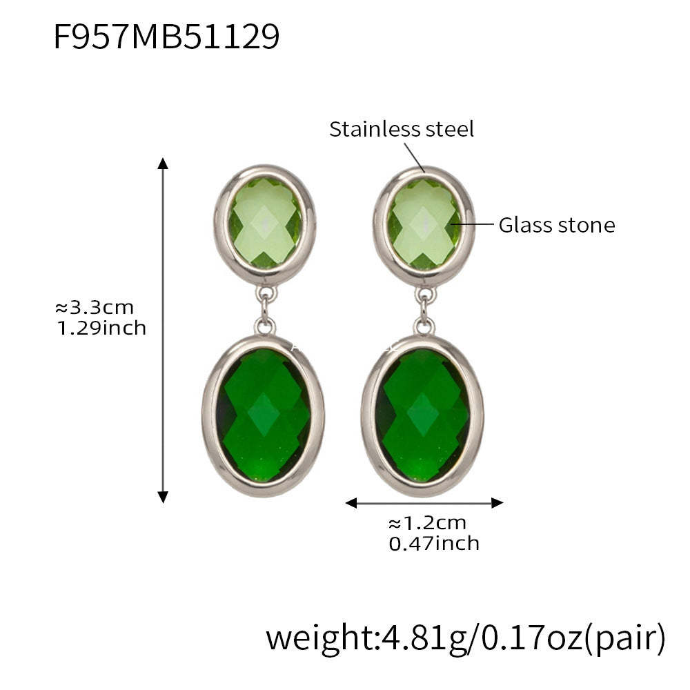 B廠-不鏽鋼幾何橢圓吊墜切面玻璃石耳環ins小眾設計百搭耳飾鍍18k真金「F957」25.12-1