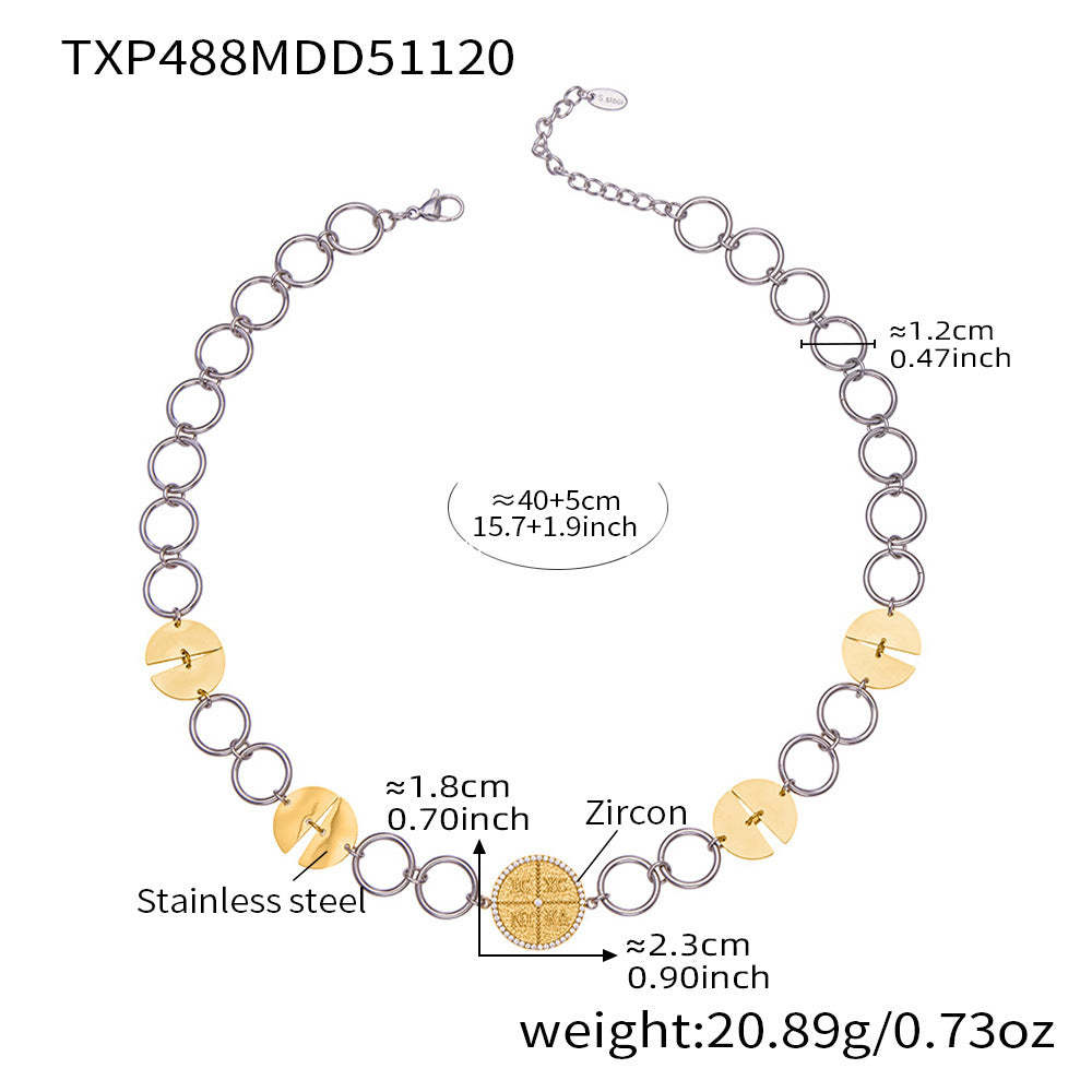 B廠-歐美新款配飾不鏽鋼圓片字母鑲嵌鋯石項鍊手鍊套裝鍍18k金「TXP488」25.11-4