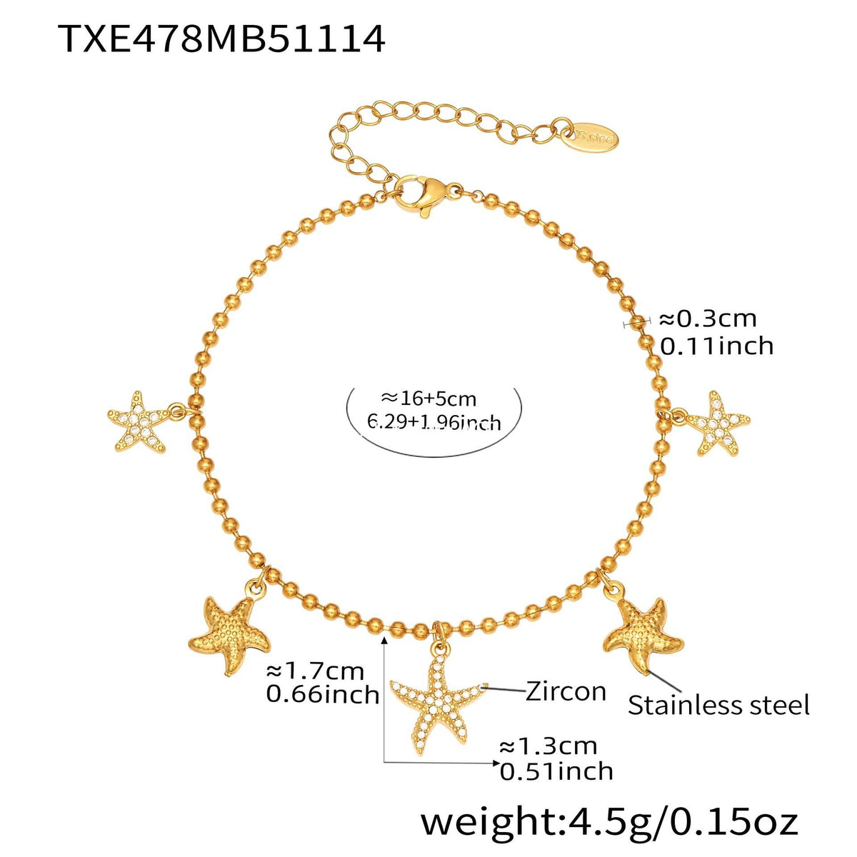B廠-跨境新款不鏽鋼鋯石海星吊墜耳環項鍊手鍊套裝簡約鑲鑽配飾「TXP478」25.11-4