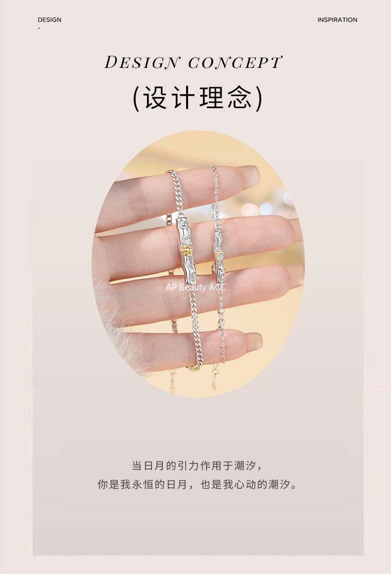 D廠-原創純銀S925熔岩月亮星星情侶手鍊溫柔百搭小眾文藝個性手飾批發「YC5153SL_1」25.11-4