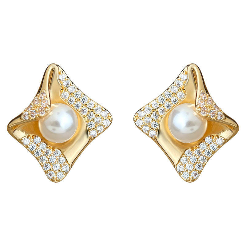 A廠-原創幾何高級感微鑲鋯石925銀針老錢風立體創意新耳飾耳釘「7143」25.12-3