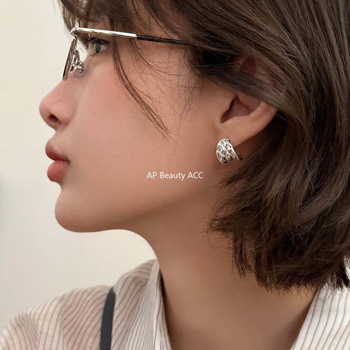 C廠-ins簡約設計感菱紋曲面耳釘女獨特個性氣質百搭個性耳環高級耳飾「EH-4140」25.10-5