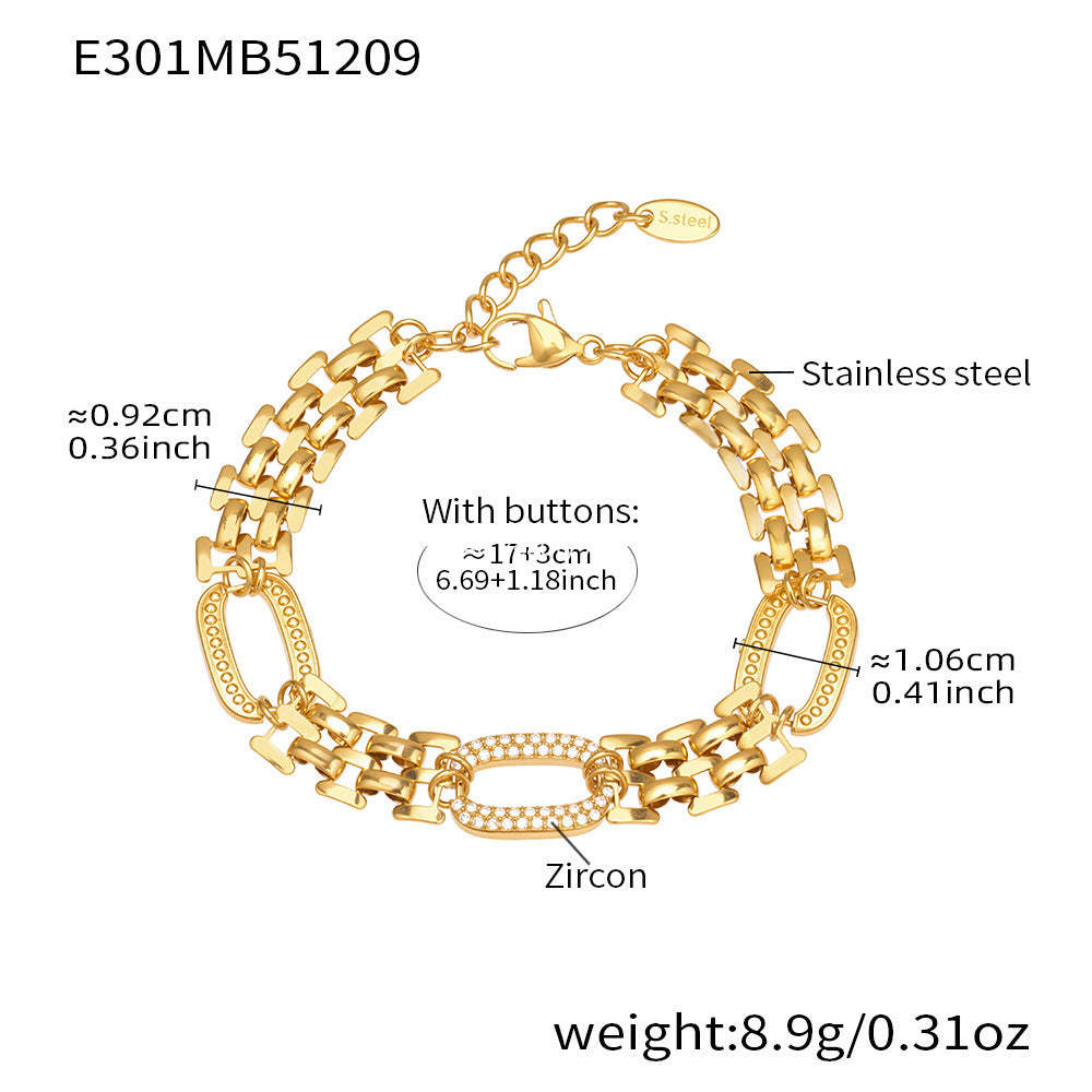 B廠-不鏽鋼超閃5A鋯石手錶鏈手鍊鍍18k真金歐美跨境簡約時尚情侶首飾「E301」25.12-3