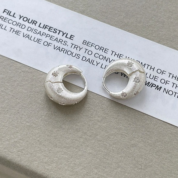 C廠-韓版竪紋八芒星鋯石耳環女小眾設計感輕奢個性甜酷耳圈高級感耳飾「EH-4097」25.12-1