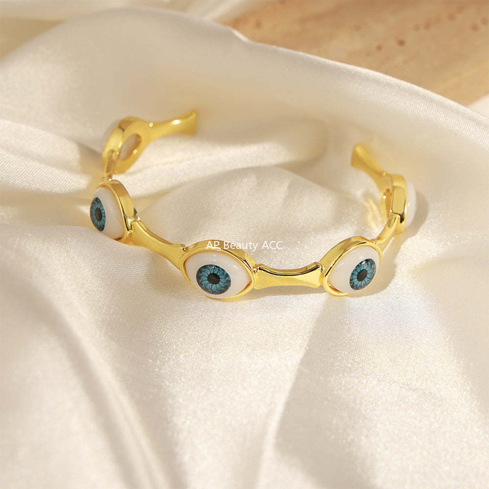 B廠-跨境嘻哈風女式銅鍍真金指環惡魔之眼開口手環手鐲歐美風個性套裝「Y088」25.10-5