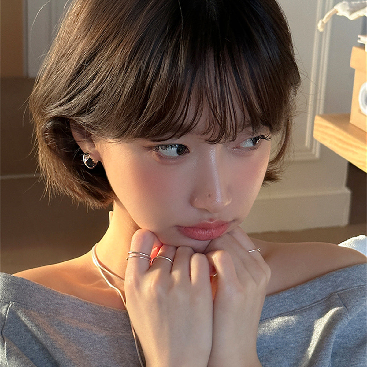 C廠-925銀針莫比烏斯素圈耳環女簡約設計感高級個性ins冷淡風輕奢耳圈「EH-3965」25.09-2