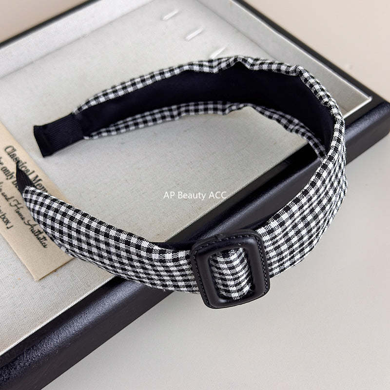 E廠-復古經典黑白格髮箍女秋冬時尚氣質頭箍高顱頂壓髮日常外戴髮捆「27634」25.11-1