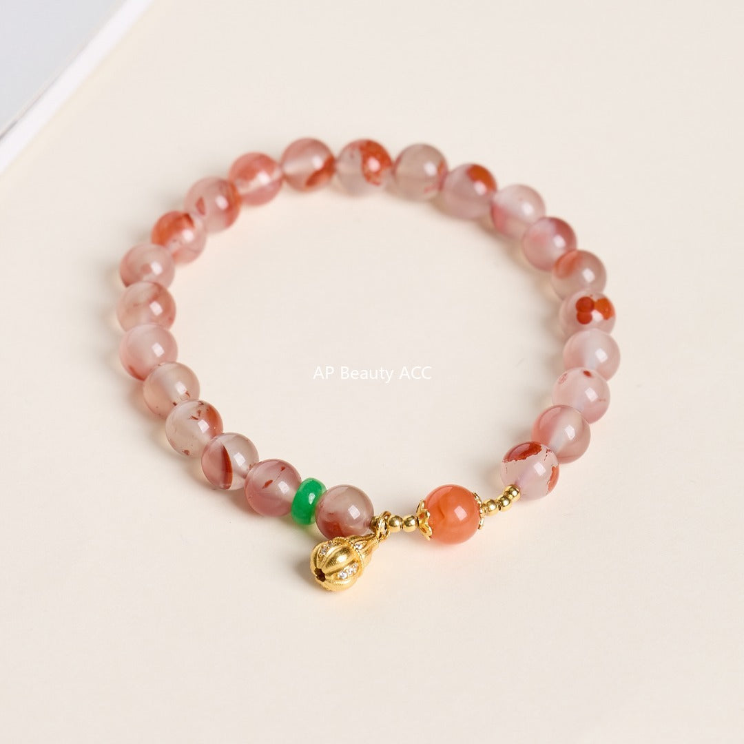 AS廠-源頭工廠批發天然南紅瑪瑙手鍊女新中式冰飄櫻桃紅南紅手鍊高級感「71X028」25.10-1