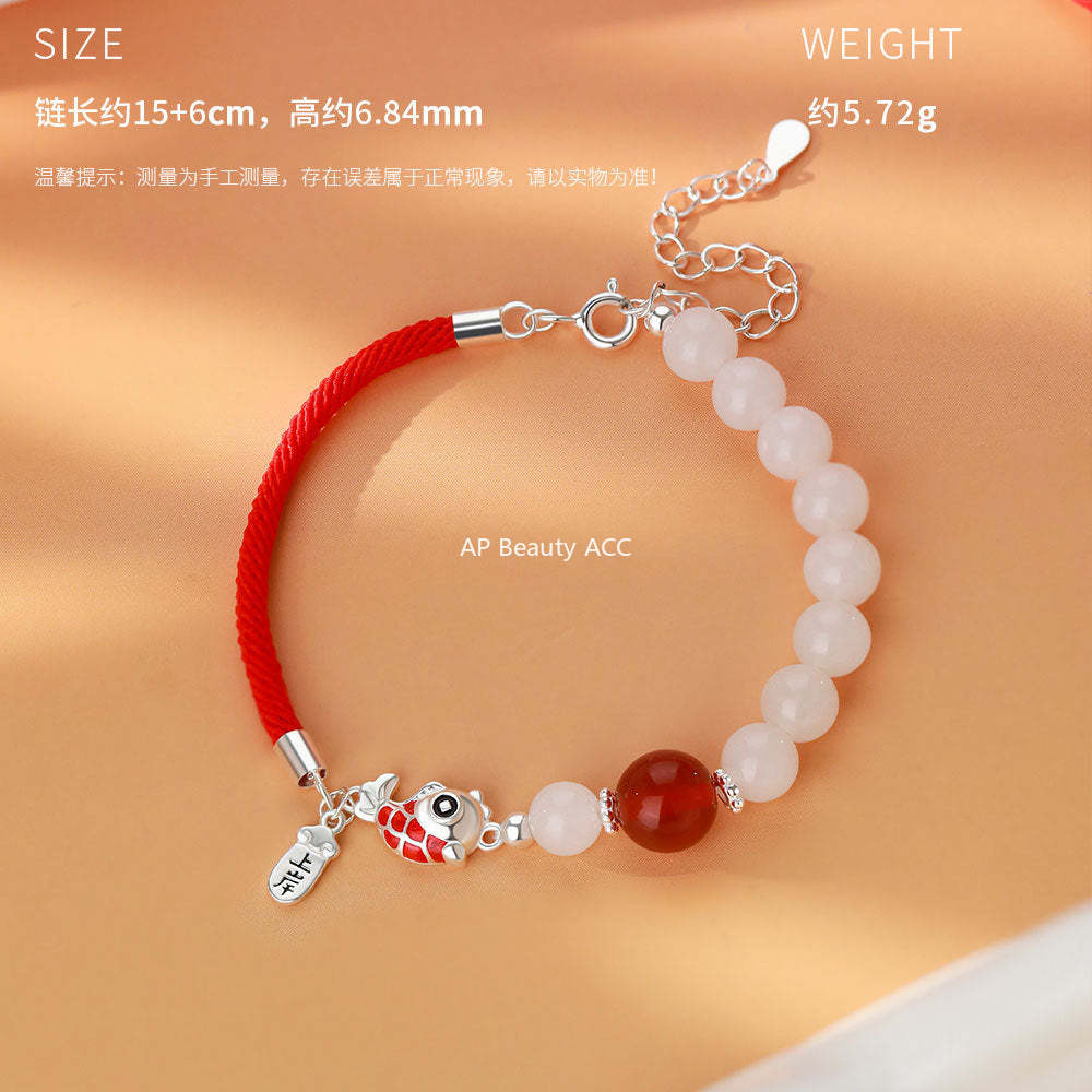 D廠-原創足銀S999雲中鯉錦鯉紅瑪瑙情侶手鍊中式高級手飾「YC4658SL_1」25.11-4