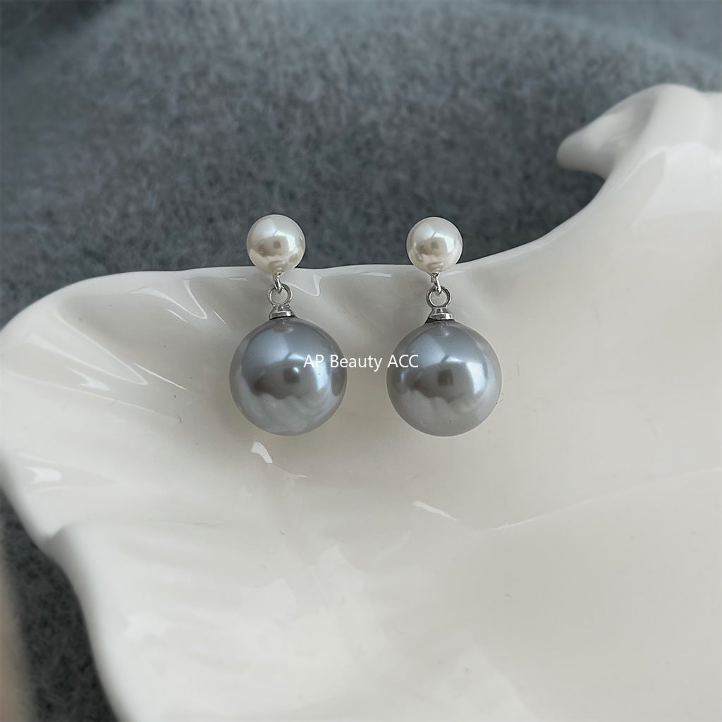 A廠-S家玻璃珍珠高品質秋冬灰色係新款耳飾工廠 時尚高級感老錢風耳環「7069」25.11-2